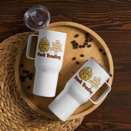 Trading-themed travel drinkware